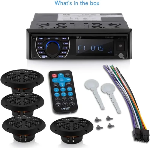 Vista 9 de Pyle Marine Head Unit Receiver Speaker Kit - In-Dash LCD Digital Stereo Built-in Bluetooth & Microphone w/ AM FM Radio System 6.5’’ Waterproof