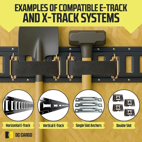 Vista 6 de DC Cargo Mall Correas E Track – Paquete de 4 – Correas de amarre ajustables y estándar resistentes de 12 a 22 pulgadas, compatibles con accesorios