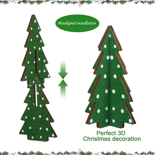 Vista 3 de 3 piezas de decoración de mesa de Navidad, decoración de árbol de Navidad, mesa de madera rústica, centro de mesa de Navidad de madera rústica