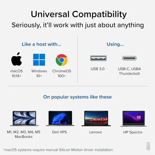 Vista 4 de Adaptador de monitor dual Plugable para sistemas macOS M1/M2/M3/M4, Windows, ChromeOS. Amplia compatibilidad - Adaptador Thunderbolt, USB-C, USB 3.0
