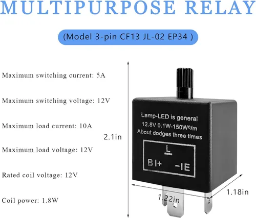 Vista 2 de Relé intermitente electrónico de 3 pines CF13 EP34, relé intermitente LED CF-3 con función de velocidad ajustable, relé intermitente de señal