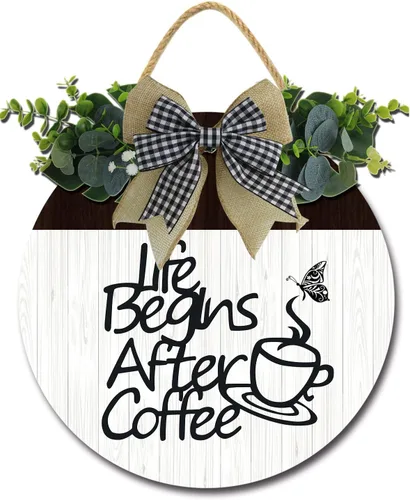 Vista 11 de Ok But Coffee First Bar - Letrero decorativo rústico de madera, redondo, retro, para amante, hogar, oficina, cocina, pared, 11 pulgadas