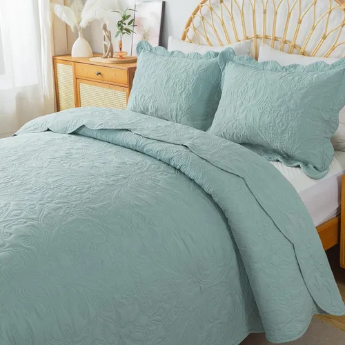 Vista 51 de HoneiLife Juego de colcha de tamaño Queen de 3 piezas y de microfibra, ligera, cubrecamas reversibles, funda de cama retro, juego de ropa de cama