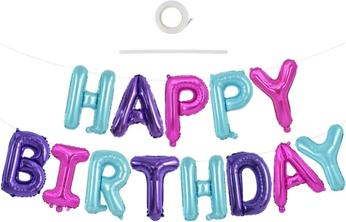Vista 6 de TONIFUL Pancarta de Globos Negros de Feliz Cumpleaños de 16 Pulgadas con Letras de Papel de Aluminio Mylar, Cartel Banderín Reutilizable