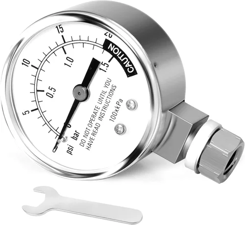 Vista 8 de MEANLIN MEASURE Medidor de olla a presión de 0-20 psi, cara de dial de 2 pulgadas, manómetro de vapor de acero inoxidable UNC de 1/8 pulgadas, mesa