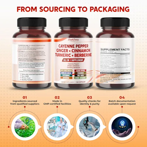 Vista 8 de Pimienta de Cayena, Jengibre, Cúrcuma, Berberina - Digestión, Apoyo para la Salud Intestinal