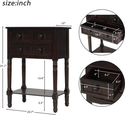 Vista 2 de Knocbel Narrow Entry Console Table with 3 Storage Drawers and Bottom Shelf, Entryway Hallway Foyer Sofa Table with Legs, 23.7" W x 13" D x 31.1" H