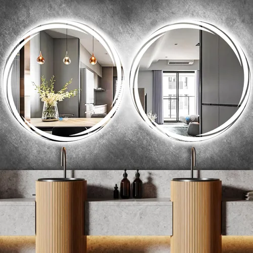 Vista 7 de Espejo iluminado redondo giratorio único de 20 pulgadas para baño, hotel, maquillaje, pared, LED, redondo, espejo de tocador con luces, memoria