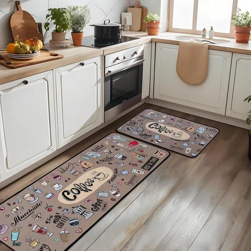 Vista 7 de Voanos Alfombras de Cocina de Café, Alfombrillas de Microfibra Lavables Antideslizantes para Piso de Cocina, Juego Decorativo de Alfombra Acolchada