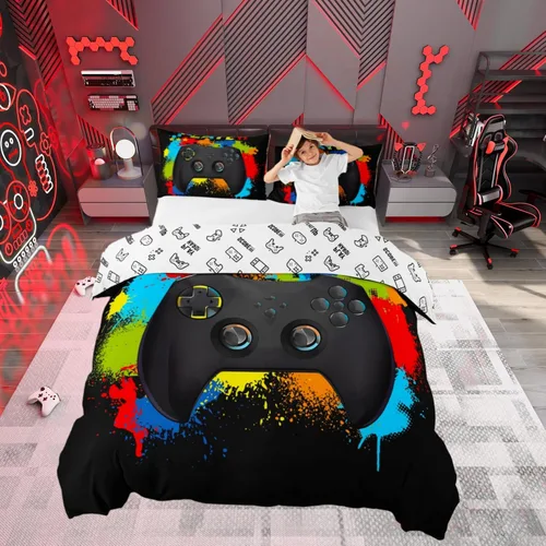 Vista 44 de Funda de edredón Happy Camping, juego de ropa de cama con temática de cámper para niños, funda de edredón de estilo rústico para decoración