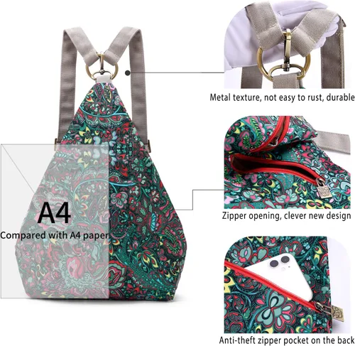 Vista 3 de Black Butterfly - Mochila prémium para mujer, estilo bohemio, casual, moderna, ligera y pequeña, verde (03-Green)