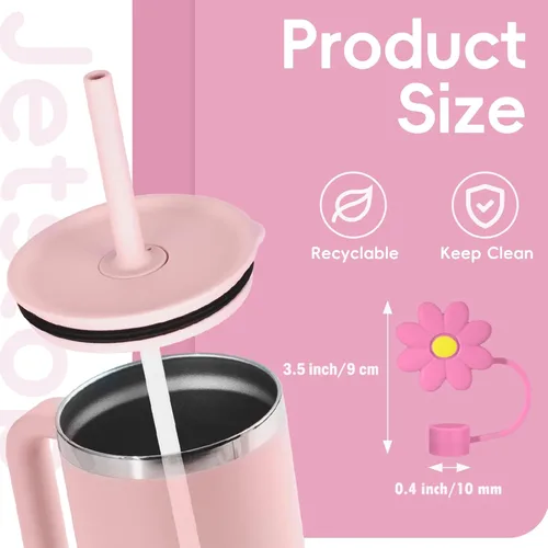 Vista 2 de Jetstop Tapa de popote para vaso de viaje Hydro Flask con asa, puntas de tapón de silicona reutilizables compatibles con vaso Hydroflask de 30 y 40