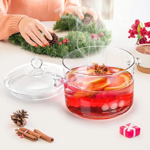 Vista 2 de Olla de cocina de vidrio – Cacerola de vidrio de 2 L/67 oz resistente al calor, juego de utensilios de cocina hechos a mano de vidrio