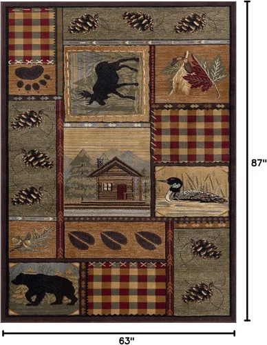 Vista 2 de Tayse Homespun Cabin - Alfombra multicolor de 5 x 7 pies para sala de estar, dormitorio o comedor, lodge, novedad