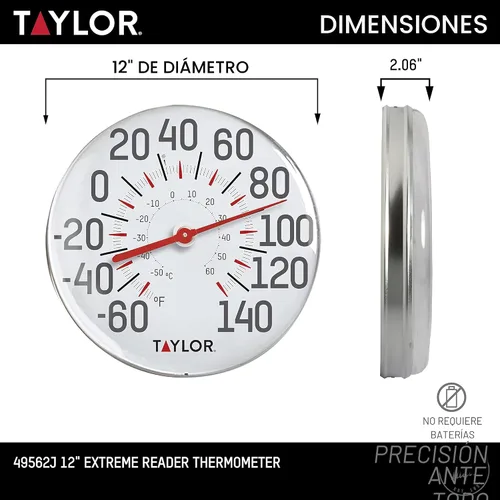 Vista 3 de Taylor Termómetro de esfera redonda de 12 pulgadas de entrada/salida