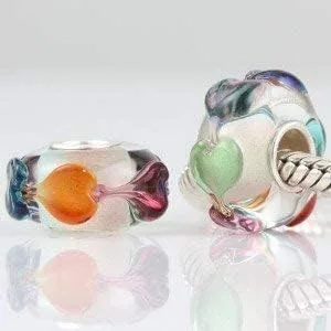 Vista 3 de Abalorios de cristal de Murano auténticos dijes de plata de ley 925 con núcleo de flor roja, corazón rosa, cuentas de vidrio blancas y amarillas