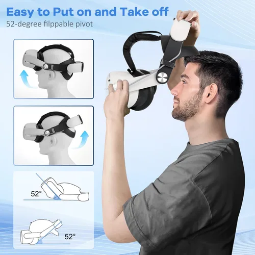 Vista 3 de Hurra Head Strap with Battery for Oculus Quest 2, 10000mAh Fast Charging Battery Pack Extend 8H Playtime, Adjustable Elite Strap Replacement with