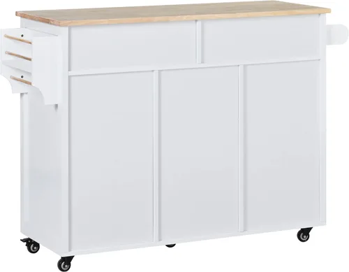 Vista 40 de LUMISOL Carrito de isla de cocina con ruedas de bloqueo con 2 cajones y 4 gabinetes, isla de cocina rodante con estantes ajustables, mesa de madera
