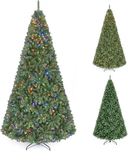 Vista 42 de COSTWAY Árbol de Navidad artificial de 6 pies, diseño preiluminado con Verde nevado
