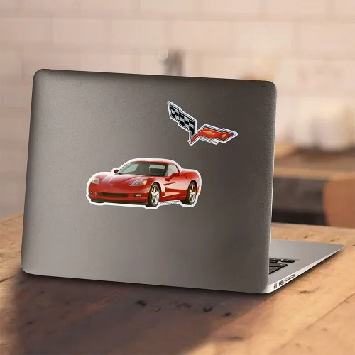 Vista 4 de Popfunk Chevy Corvette Convertible Racing Logo GM Car, T Shirt & Stickers Grey