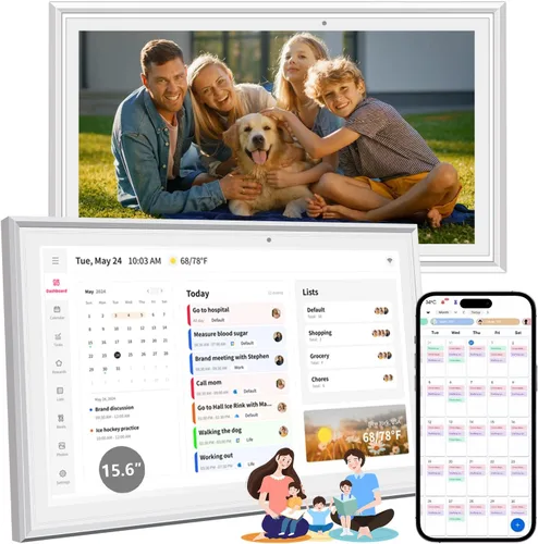 Calendario digital familiar con pantalla táctil de 15,6 pulgadas El tablero familiar 2026 combina calendario digital, planificador de comidas para