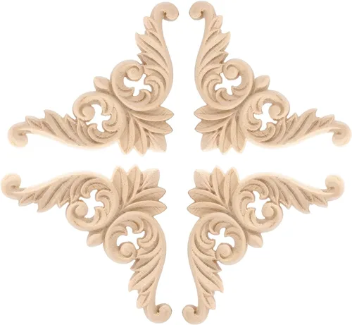 Vista 11 de 4 PCS Calcomanías de Tallado de Madera para Esquinas, Apliques Superpuestos de Madera Sin Pintar, Apliques Superpuestos de Madera Tallada DIY