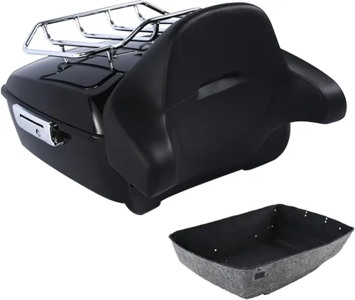 Vista 18 de Respaldo de Maletero de Equipaje King Tour Negro Brillante con Placa de Rack de Montaje Compatible con Harley Modelos Touring 2014-2025 Road Glide