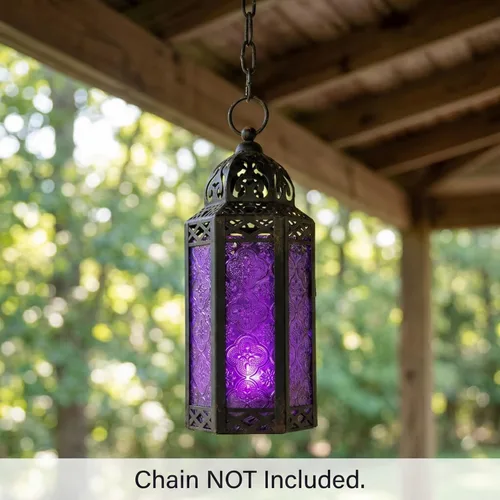 Vista 9 de VELA LANTERNS Farol portavelas decorativo, marroquí, gótico, morado, de 10.5 pulgadas, para mesa o colgar, decoración de Ramadán, decoración