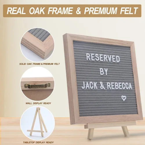 Vista 2 de Tablero de letras de fieltro de 10 x 10 pulgadas, tablero de letras intercambiables con letras precortadas blancas, tablero de mensajes de fieltro