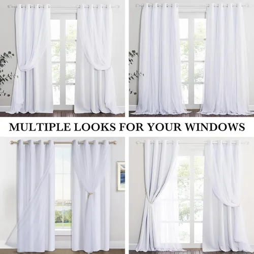 Vista 3 de PONY DANCE Cortinas para Sala de 84 Pulgadas de Largo - Cortinas con Capa Traslúcida, 52 Pulgadas de Ancho, Paneles para Tratamiento de Ventanas