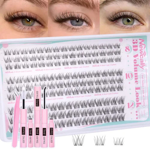 Vista 13 de Extensiones de pestañas en racimo Natural Lash, pestañas individuales cortas C-curly de 10-14mm, racimos de pestañas Wispy, para colocar en casa