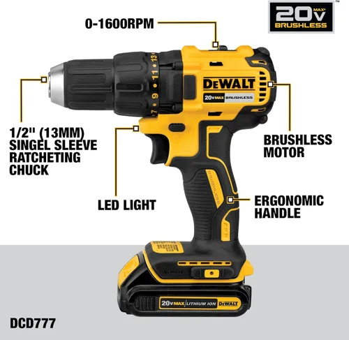 Vista 3 de DEWALT Taladro inalámbrico de 20 V MAX y destornillador de impacto, taladro eléctrico sin escobillas, kit combinado de herramientas eléctricas de 2