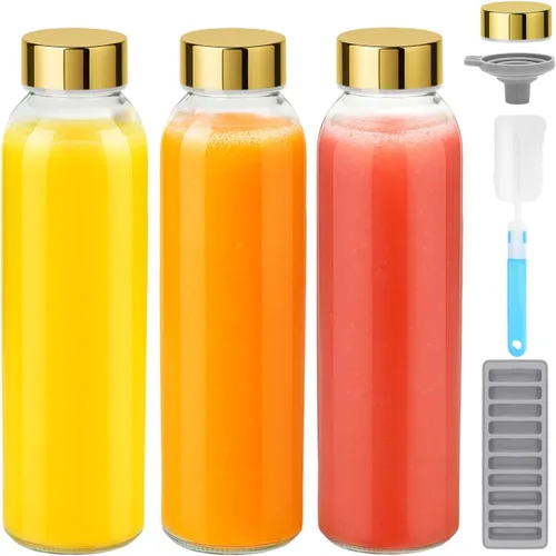 Vista 11 de Zukro Botellas de agua de vidrio de 8 onzas con tapas, botellas reutilizables de jugo transparente con tapa hermética de acero inoxidable