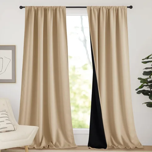 Vista 53 de NICETOWN Biscotti Beige 100% Cortinas opacas de 45" de largo para cocina, bolsillo con varilla para sótano completamente opaco, cortinas térmicas