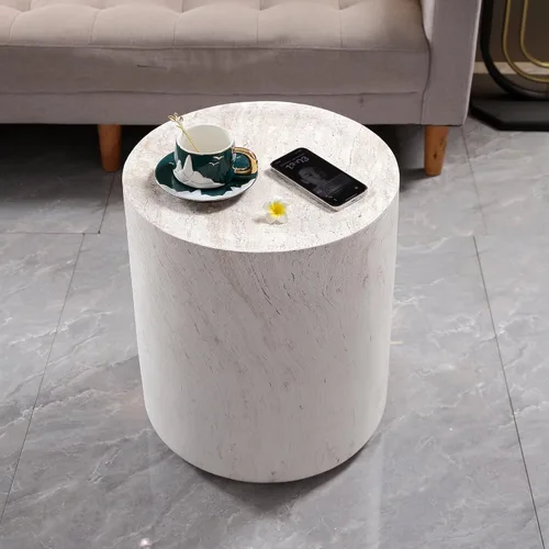 Vista 8 de kevinplus ø22'' Marble Top Side Table Round Circle Fluted End Table for Living Room, Modern Luxurious Wood Frame & Brushed Gold Metal Base, No