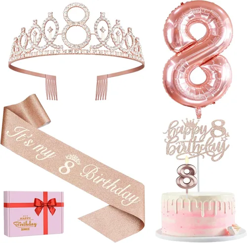 Vista 61 de Decoraciones de cumpleaños número 17 para niña, incluyendo tiara y banda de cumpleaños de 17, decoración para pastel y velas, globos de números