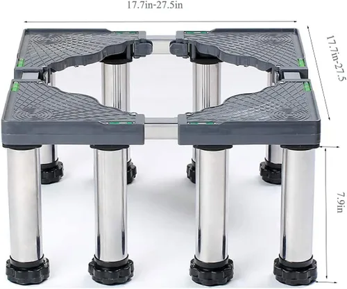 Vista 2 de Base ajustable multifuncional para lavadora Soporte de secadora Antivibración ajustable de 17.7 a 27.5 pulgadas, bandejas de piso para refrigerador