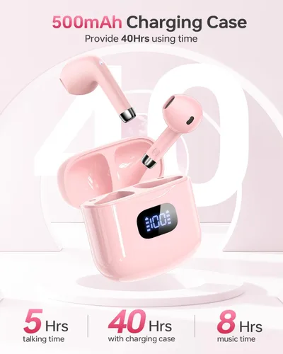 Vista 6 de Auriculares inalámbricos Bluetooth 5.3, reproducción de 40 horas, auriculares estéreo con pantalla LED, estuche de carga IPX7, auriculares