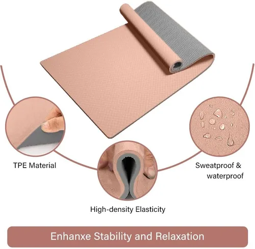 Vista 7 de Eco-Friendly TPE Yoga Mat Non Slip Alignment Lines, Dual-Layer Grip,Odorless, Carry Strap - Premium Exercise Pilates Workout Mat for Home & Studio