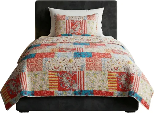 Vista 7 de Lavish Home Mallory - Juego de edredón de 2 piezas, edredón clásico de retazos con funda de almohada, ropa de cama ligera lavable a máquina