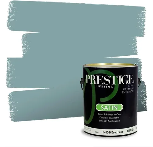 Vista 101 de Prestige Paints - Pintura exterior e imprimación en uno, 1 galón, plano, coincidencia comparable con Behr Misty Isle, P500-N-MQ5-62