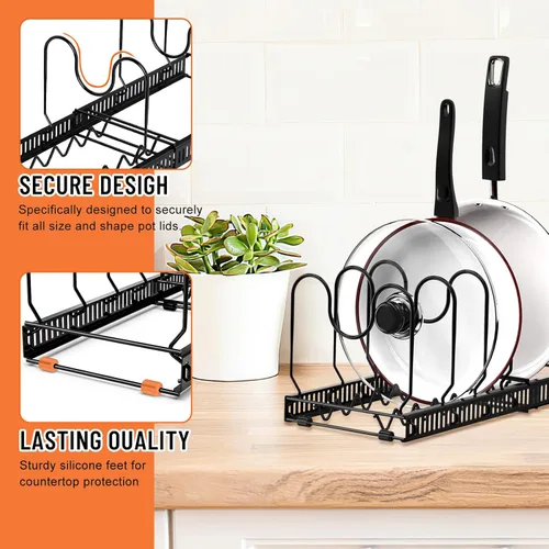 Vista 3 de AHNR Expandable Pot and Pan Organizers Rack, 10+ Pans and Pots Lid Organizer Rack Holder, Kitchen Cabinet Pantry Bakeware Organizer Rack Holder with