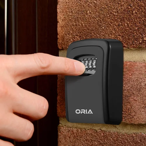 Vista 3 de ORIA Caja de bloqueo de almacenamiento de llaves, Caja de bloqueo de combinación de 4 dígitos, Caja de bloqueo montada en la pared, código Negro