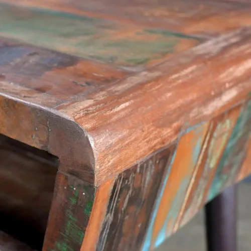 Vista 3 de Bopdu Escritorio de madera con patas de hierro, escritorio para computadora con cajón, oficina en casa, mesa de escritura, estación de trabajo