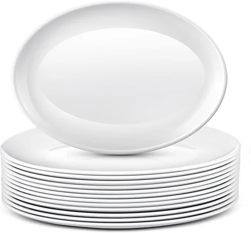 Dandat 12 Piezas Bandejas Grandes para Servir Ovaladas Bandejas Blancas Platos Fuente para Boda Fiesta Restaurante Casa Bistec, Taco, Sushi,