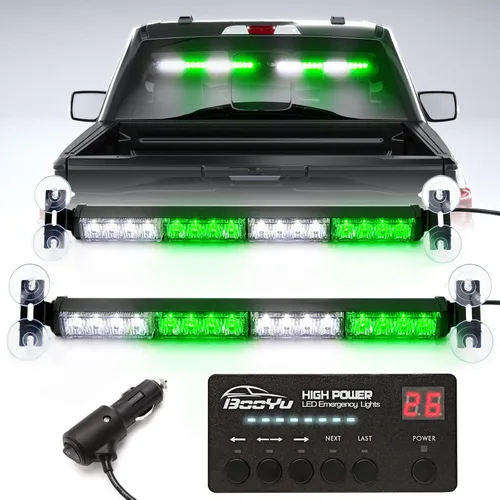Vista 8 de BooYu Barra de Luces LED Estroboscópicas de Emergencia 2 en 1 con Controlador de Pantalla Digital Asesor de Tráfico para Parabrisas Visera