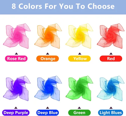 Vista 3 de Windspeed Bufandas de malabarismo para niños, 24 bufandas de baile para clases de música, ritmo y movimiento para niños (8 colores)