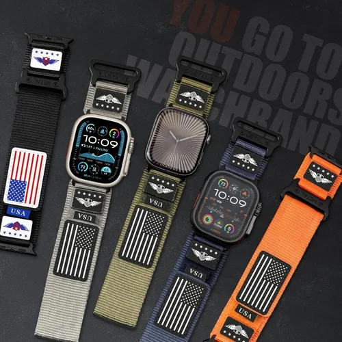 Vista 2 de Rugged Nylon para Correa de Apple Watch para Hombres Series 11/10/9/8/7/6/SE/5/4/3/2/1 iWatch Bands para Hombre, Correa de Muñeca Ajustable