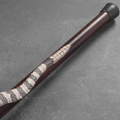 Vista 6 de Bastón de serpiente de cascabel pintado a mano personalizado para hombres y mujeres, bastón único de madera tallado serpiente