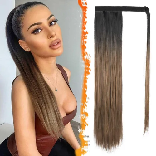 Vista 50 de BARSDAR Extensión de Cola de Caballo Corta y Recta - Extensiones de Cabello de Cola de Caballo con Cordón de 14 Pulgadas en Negro para Mujeres